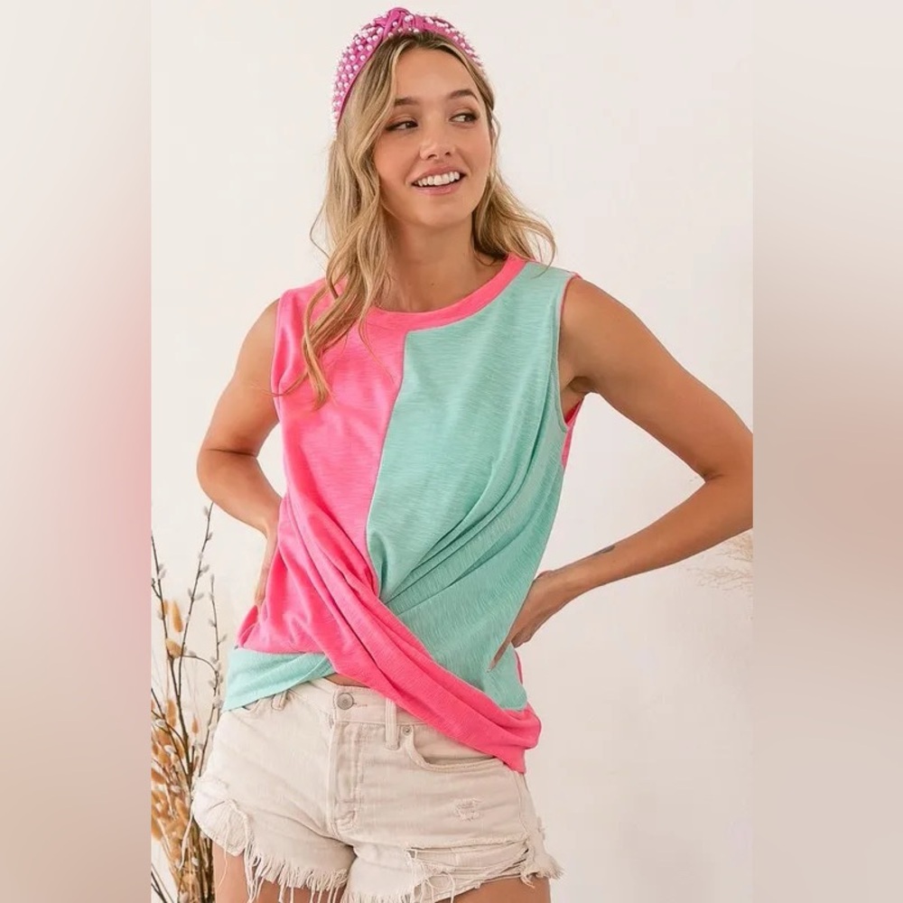BiBi Slub Terry Color Block Twisted Top